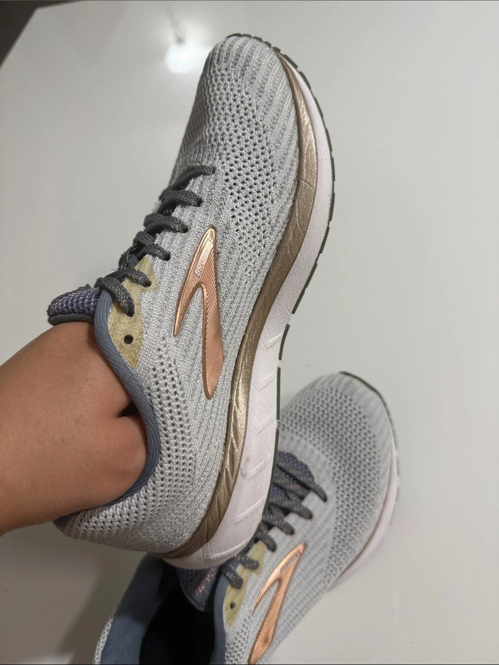 Brooks Revel 3 Running Shoes Gray Flint Stone Pale Gold Knit Women's Size 7